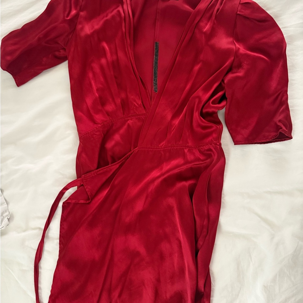Reformation Red Satin Mini Wrap Dress